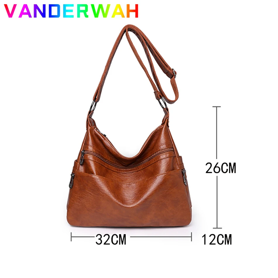 Luxury Pu Leather Messenger Bag Vintage Women Hand Bag Large Capacity Casual Hobo Handbag Purse Female Crossbody Shoulder Bags