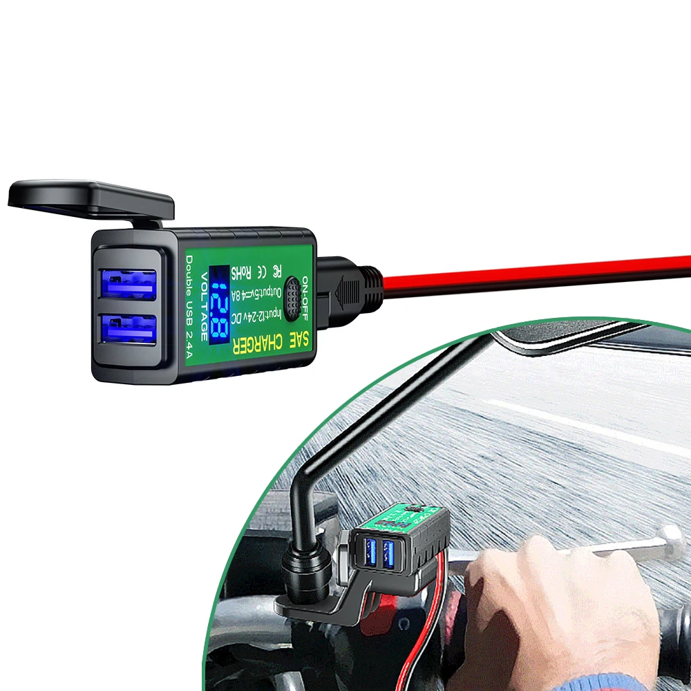 

Waterproof 3.1A/4.8A TYPE-C 12V SAE to Dual USB Fast Charging Adapter Motorcycle USB Charger