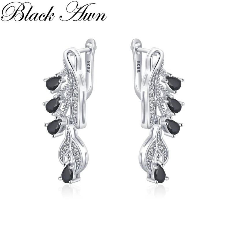 Black Awn 2024 New Fashion orecchini a cerchio per donna Classic Silver Color Trendy Spinel Engagement I215