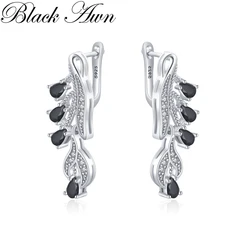 Black Awn 2024 New Fashion orecchini a cerchio per donna Classic Silver Color Trendy Spinel Engagement I215