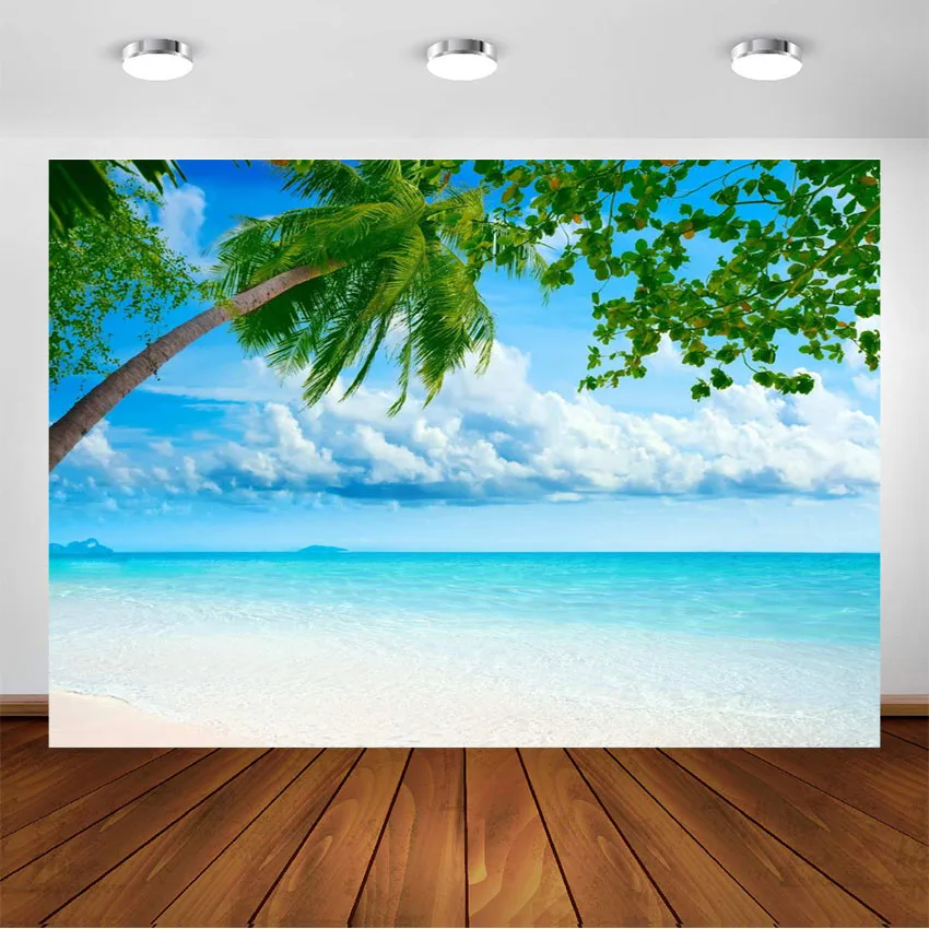 Beach Blue Sky White Clouds Photography Background Baby Summer Beach Backdrop for Photographic Studio Photographer Photo Shoot