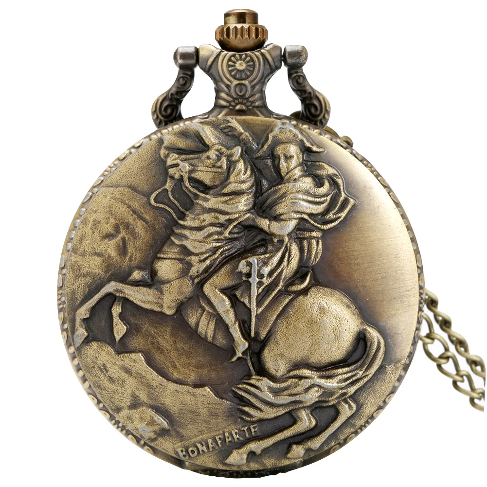 Bronze Napoleon Bonaparte Horse Knight Design Antique Quartz Pocket Watch Vintage Hero Necklace Pendant Pocket Clock FOB Gifts