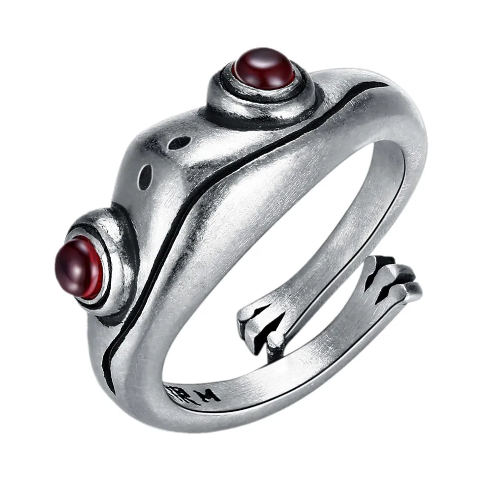 BOCAI NEW Original Innovative Real S925 Pure Silver Adjustable Ring Trendy Retro Frog Animal Ring  For Men And Women