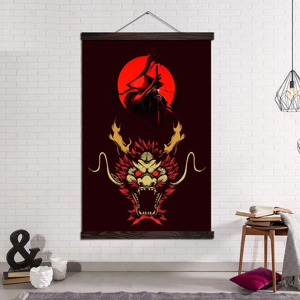 

Modern Wall Art Pictures Canvas Painting Prints and Posters for Living Room Home Decoration Japan Samurai Red Sun Dragon