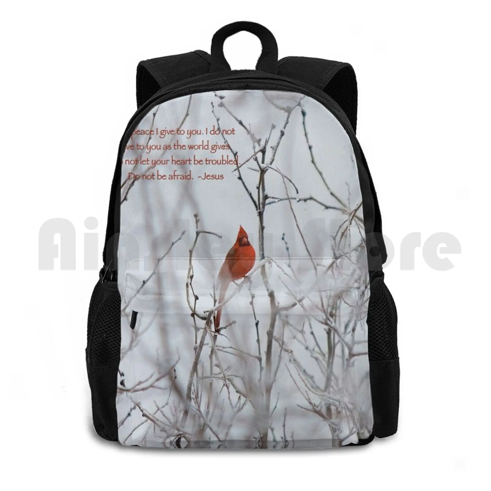 Let Not Your Heart Be Troubled-Winter Cardinal Outdoor Hiking Backpack Waterproof Camping Travel Peace Cardinal Winter Cardinal