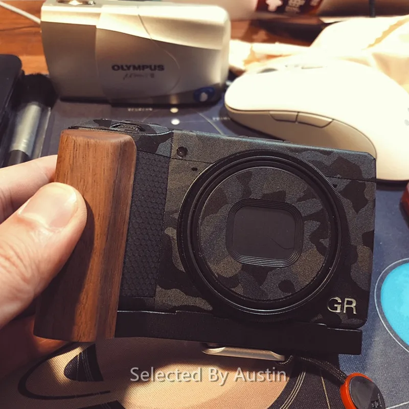 Walnut Wooden Wood Hand Grip with Alum Base Plate Bracket For Ricoh GR3 GRIII