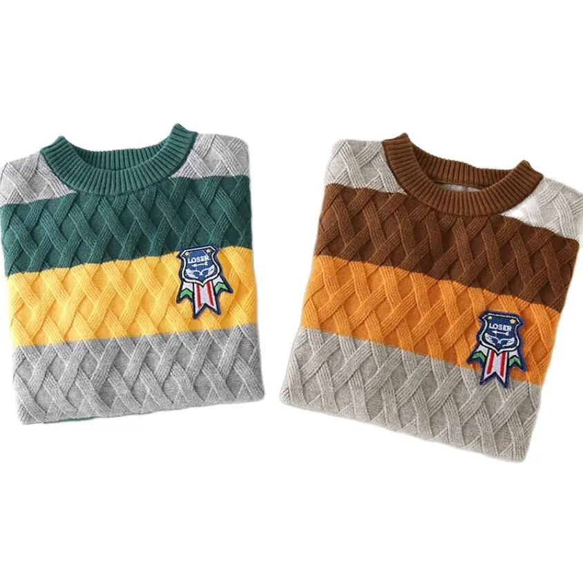 Youth sweaters 3-17T kids spring-fall warm jacket baby boys pullovers long sleeve knitted O-neck winter teeange bottoming shirt