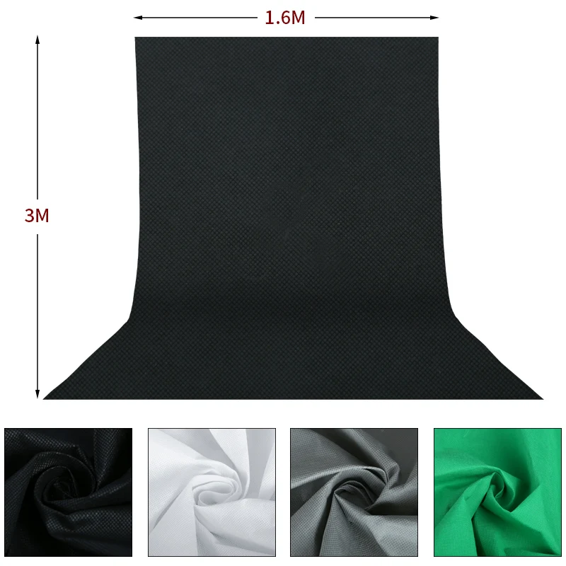 4 Pieces 1.6*3M/5 x 10FT Photography Studio Non-woven Backdrop Background Screen 4 Colors Black White Green Grey Together