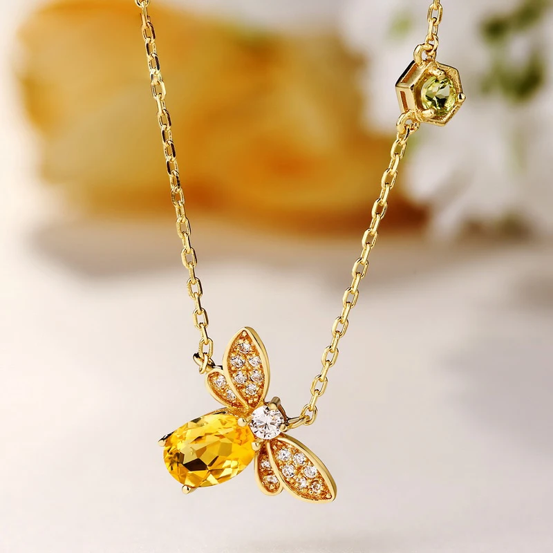 SA SILVERAGE Bee 925 Sterling Silver Necklace Female Women Jewelry Sterling Silver Necklace Japan Korea Design Citrine Olivine