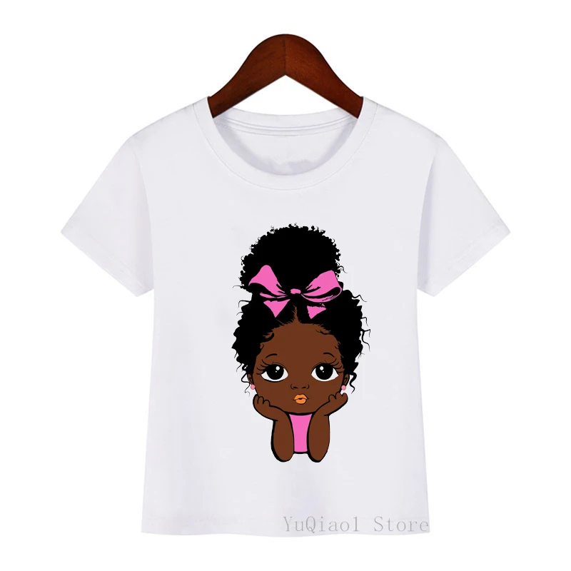 

Cute Skating Afro puff princess print children's t-shirts lovely little melanin queen black choclit girl tshirt kids clothes tee