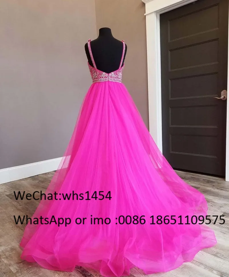 Mbcullyd Fuchsia Tulle ชุดราตรียาว2023 Shining ประดับด้วยลูกปัดคริสตัลปาร์ตี้พรหมสำหรับผู้หญิง Vestidos De Fiesta De Noche