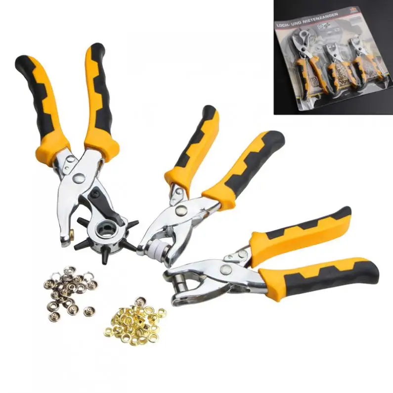 

3pcs/lot 3 in1 Leather Punching Pliers Pressure Pliers Chrysanthemum Pliers Setter Tool Kit with Belt Buckle and Daisy Buckle