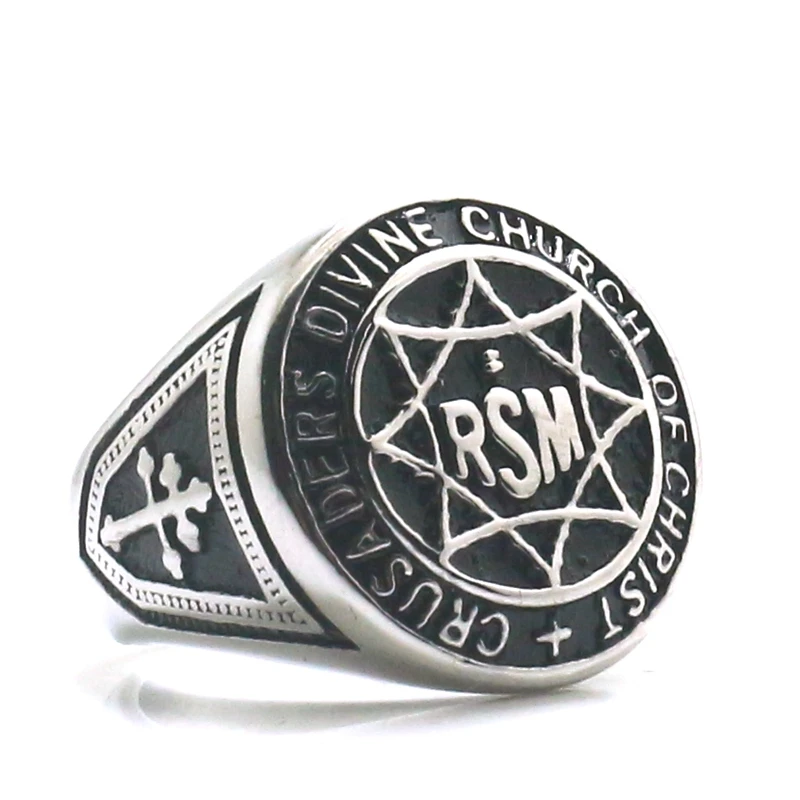 New Unisex 316L Stainless Steel CRUSADERS DIVINE CHURCH OF CHRIST RSM Cross Silver-Color Ring