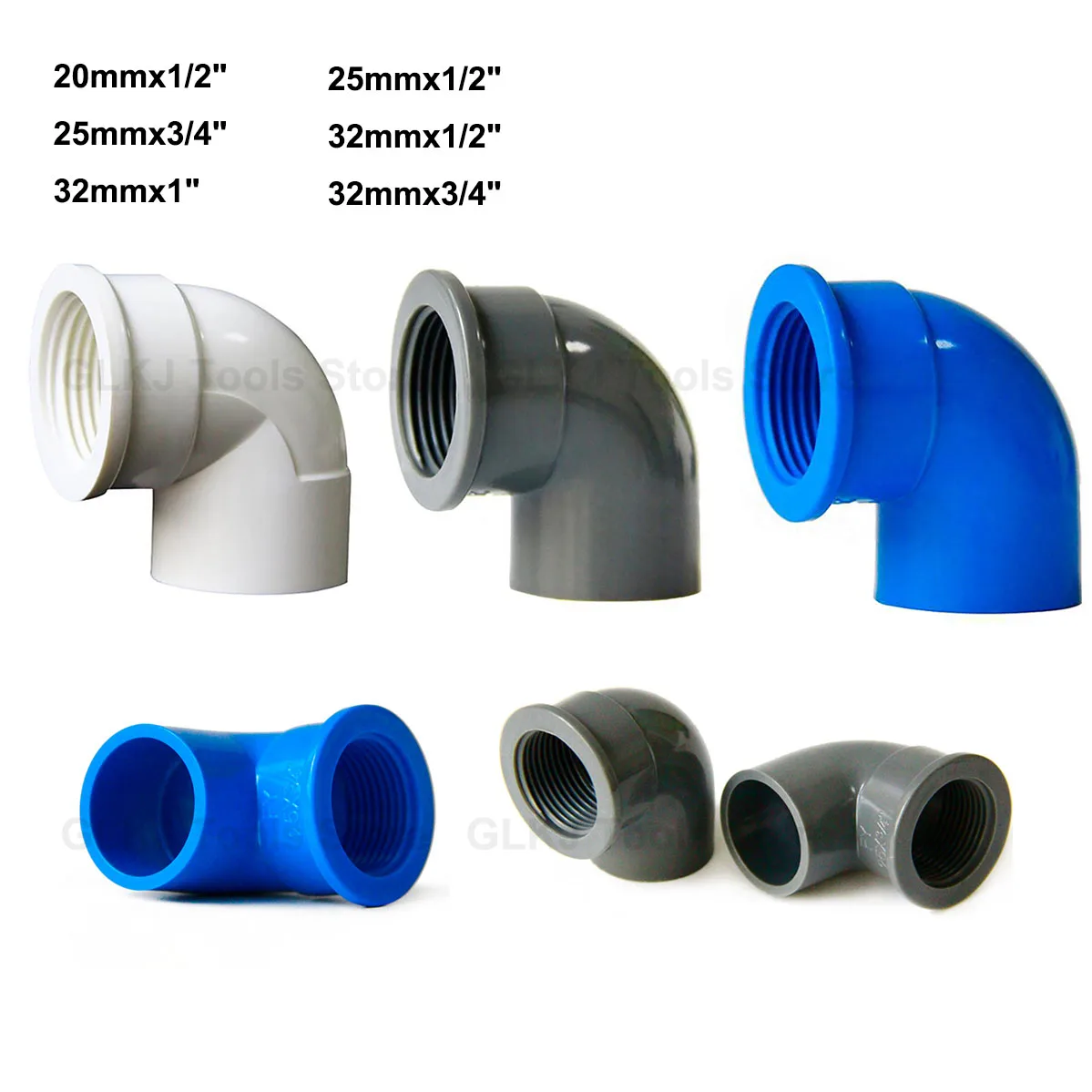 

1Pcs 1/2, 3/4, 1inch PVC Female Thread Elbow 20 25 32mm 90° Elbow Connector Garden Irrigation Aquarium Fish Tank Pipe Adapter