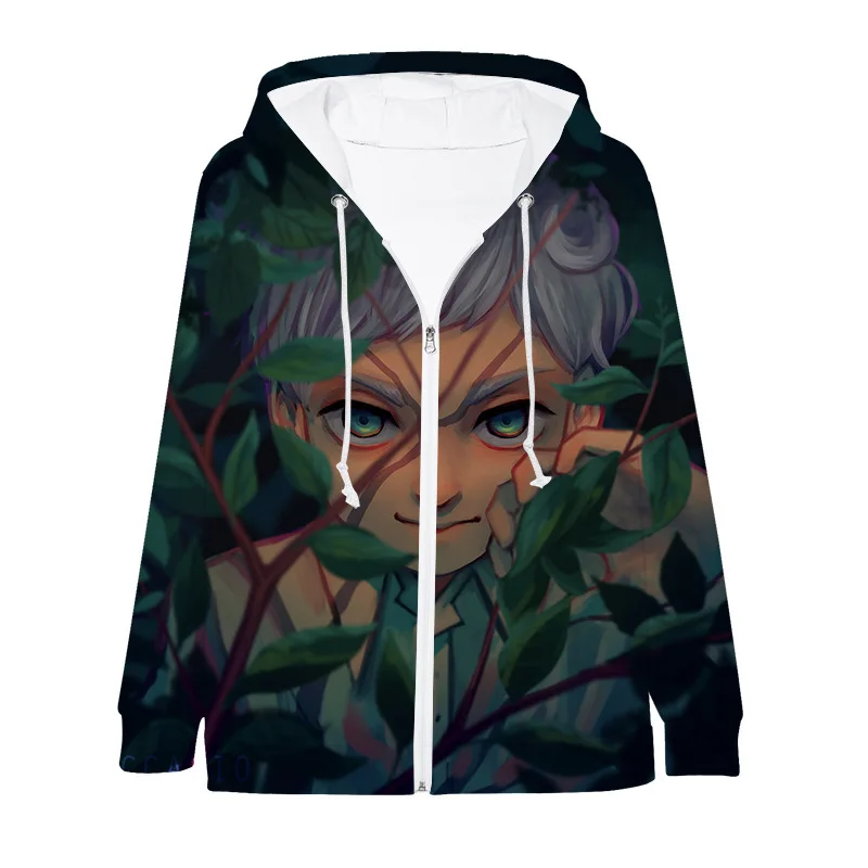 Sudadera con capucha con cremallera de The Promised Neverland para hombre y mujer, chaqueta cárdigan informal holgada y cálida de poliéster con