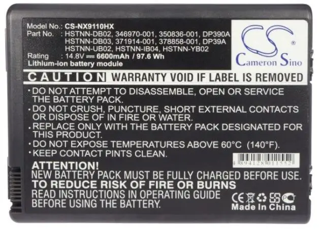 

cameron sino 6600mah battery for COMPAQ Business Notebook NX9100 NX9100-PB705PA NX9105 NX9110 NX9600 PP2100 PP2200 PP2210