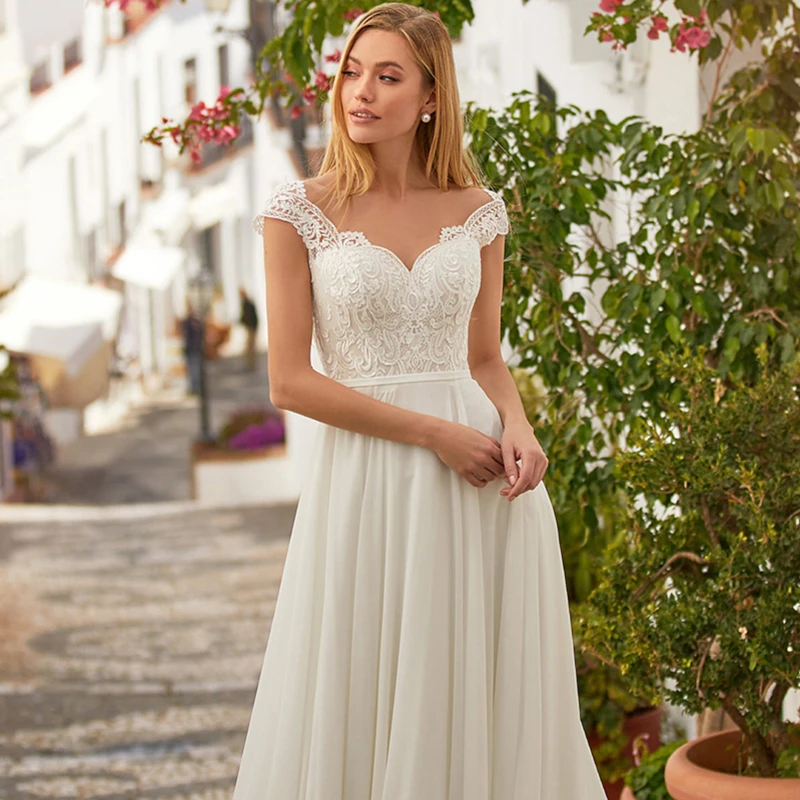 Vestido de novia de gasa con tirantes anchos y cuello en V, traje de boda elegante y sencillo, estilo bohemio, 2021