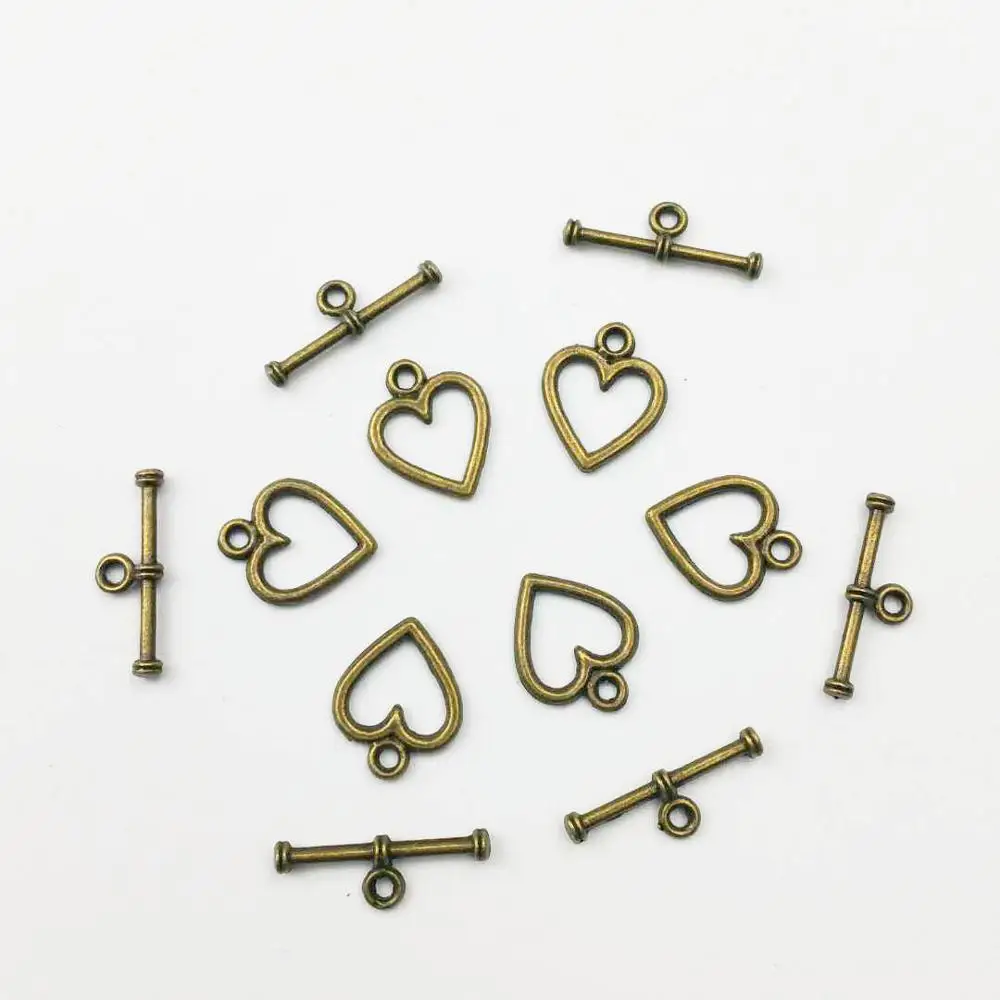 20 Sets antique bronze  Color Heart Fastener Bracelet Toggle Clasp For Jewelry Making Diy Accessories Wholesale Lots Bulk