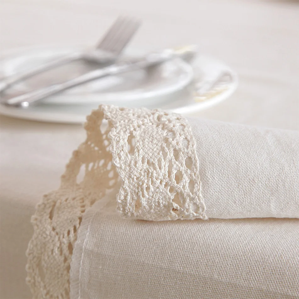 Polyester Linen Lace Edge Tablecloth, Rectangular Tassels Dust-Proof Table Cover,for Kitchen Dinning Table Home Decor