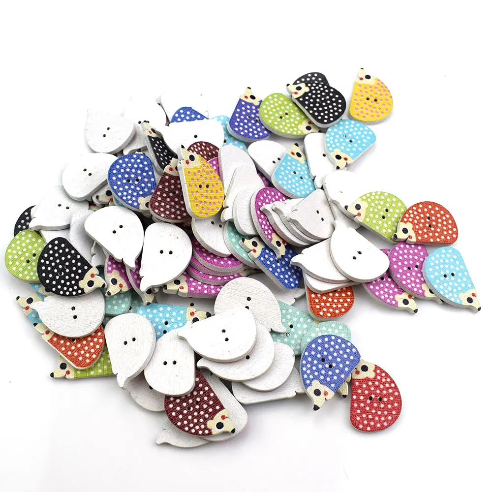 300PCS Hedgehog Dipinto di Legno Decorativo Bottoni Casuale Misto Scrapbooking Del Mestiere Animale 2 Fori In Legno Dipinto di Cucito Pulsante