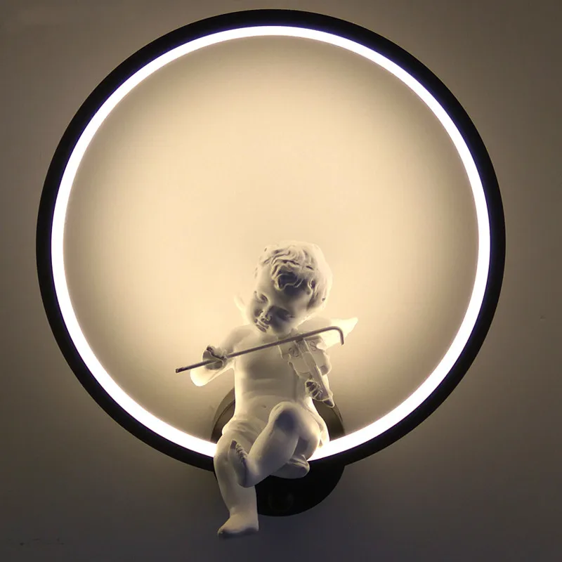 Hot Selling Wall Lamps Indoor Black White Wall Lighting Minimalist Art Sconce Interior With Angel Home Decoration Wall Light