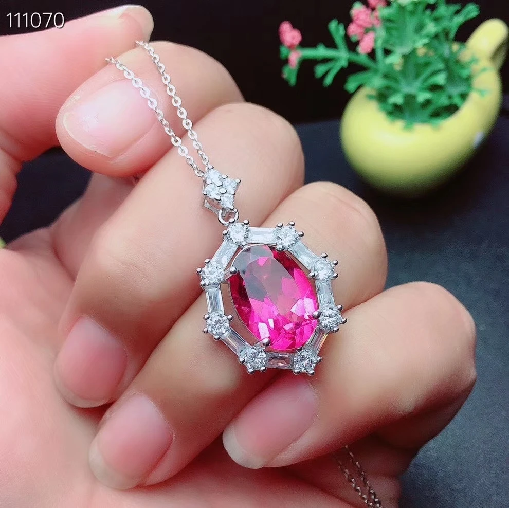 Kjjeaxcmy Mỹ Trang Sức Hồng Tự Nhiên Topaz Bạc 925 Nữ Mặt Dây Chuyền Bông Tai Vòng Cổ Bộ Nhẫn Hỗ Trợ Kiểm Tra Thời Trang