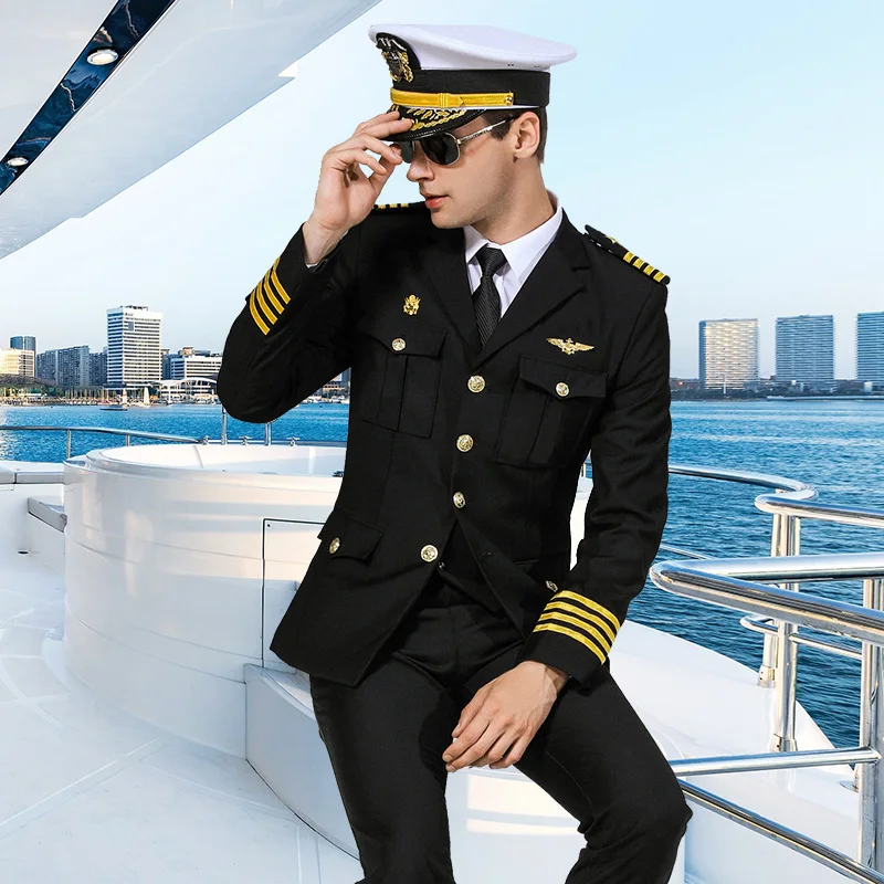 Captain Seaman Professional Uniform Security Guard Business Clothing Costume Suit Pilot Ship Sailor Performance Dress Jacket