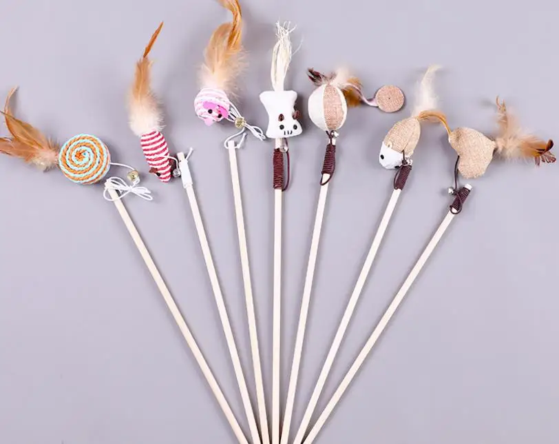 

Cat Toys Funny Stick Interactive Kitten Wood Wand Feather Bell Dool Catcher Teaser Exercise for Indoor Animal 10pcs