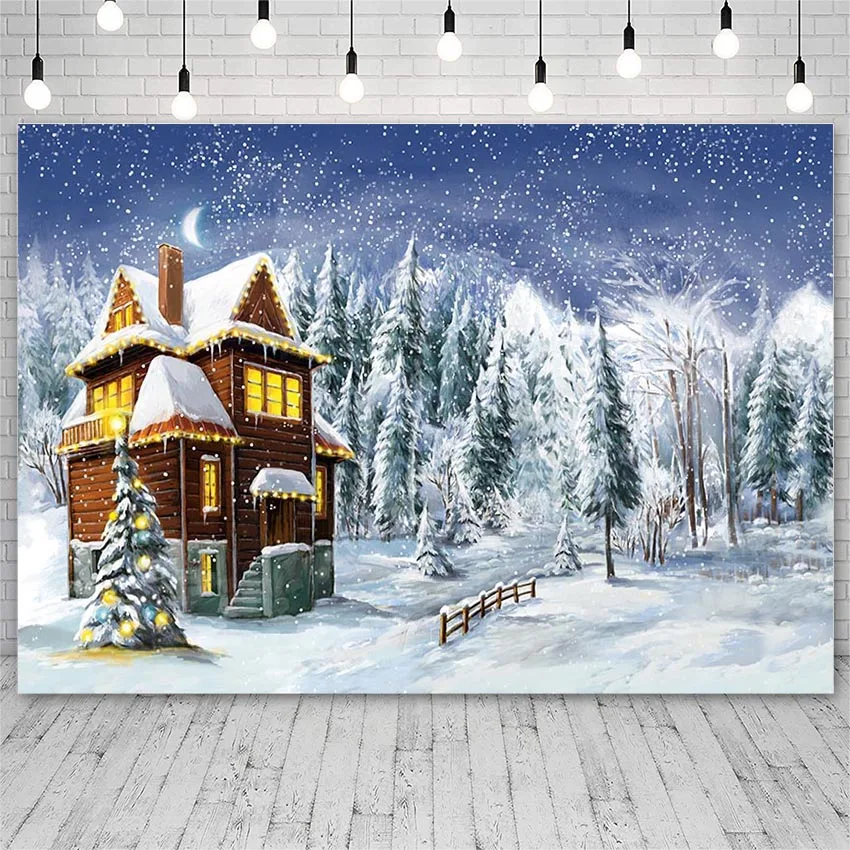 

Avezano Backdrops Merry Christmas Tree Winter Snow House Forest Background for Photo Studio Photophone Wallpaper Photozone Decor