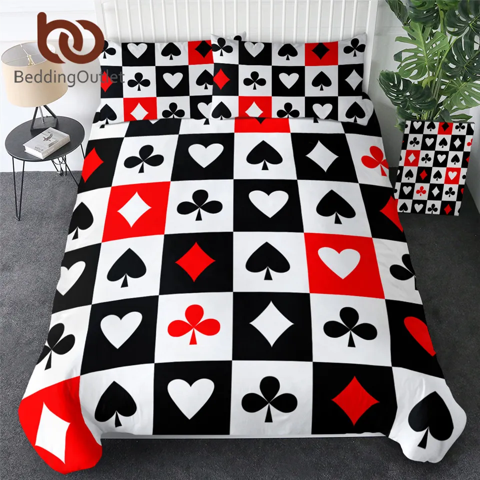 

BeddingOutlet Poker Series Bedding Set Black Red White Bedspread Games Poker Funny Bedlinen Playing Cards Bed Cover Set Dropship