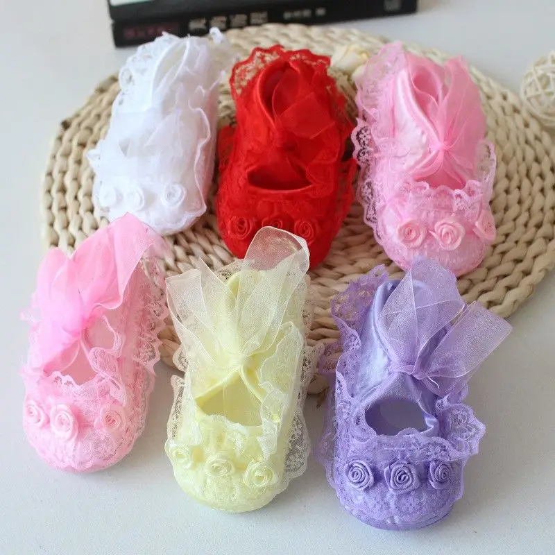 0-12M Baby Shoes Baby Girl Bow-knot Soft Sole First Walkers Infant Anti-skid Lace Princess Newborn Girl Infant Shoes Christening