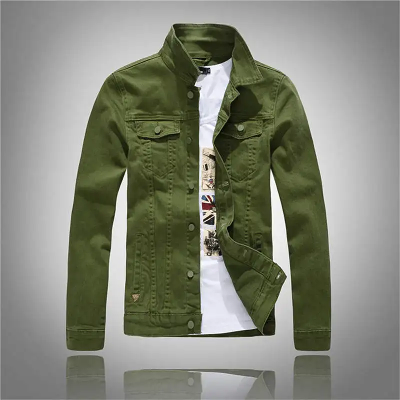 Denim Jackets Men Solid Color Jeans Jacket Slim Fit Denim Coat Fashion Military Jacket Yellow Black Green White Top for Men