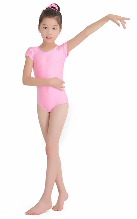 Speerise Girls Short Sleeve Dance Leotard For Gymnastics Child Stretchy  Scoop Neck Pink Ballet Leotards Working Out Wear