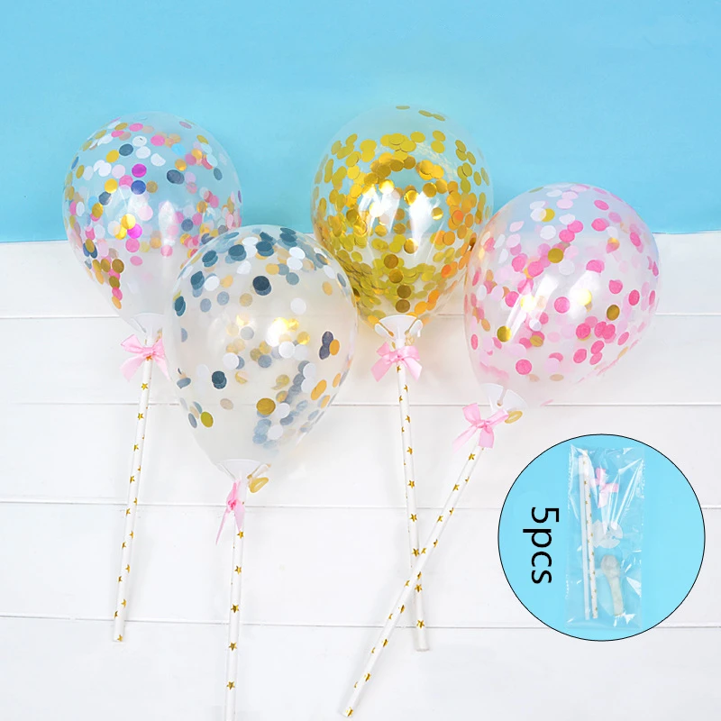 5 inch thick sequined latex transparent confetti balloon birthday party cake decoration supplies wedding cake insert card