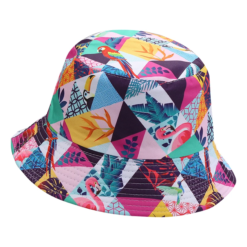 Panama Bucket Hat Men Women Summer Reversible Bucket Cap Flamingo Print Chapeau Bob Hat Hip Hop Gorros Fishing Fisherman Hat