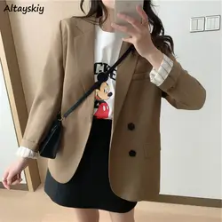 Blazers Womens Herfst Mode Basic Uitloper Notched Single Breasted Solid Casual Dagelijks Nieuwe Koreaanse Stijl Vrouwelijke Kantoor Dame Tops