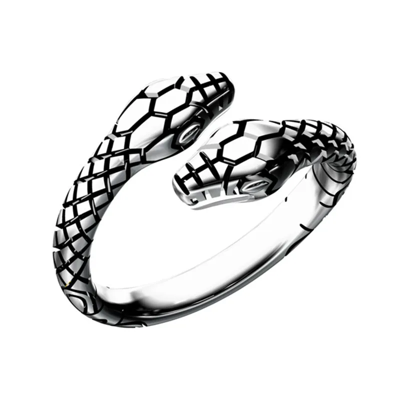 

New Creative Fashion Domineering Double-headed Snake 925 Sterling Silver Jewelry Personality Animal Opening Rings TYB093