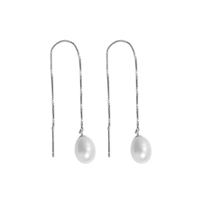 

Fashion 925 Sterling Silver Earring For Women AAAA Natural Freshwater Pearl Long Chain Pendant Earrings Korea Jewelry Gift 2021