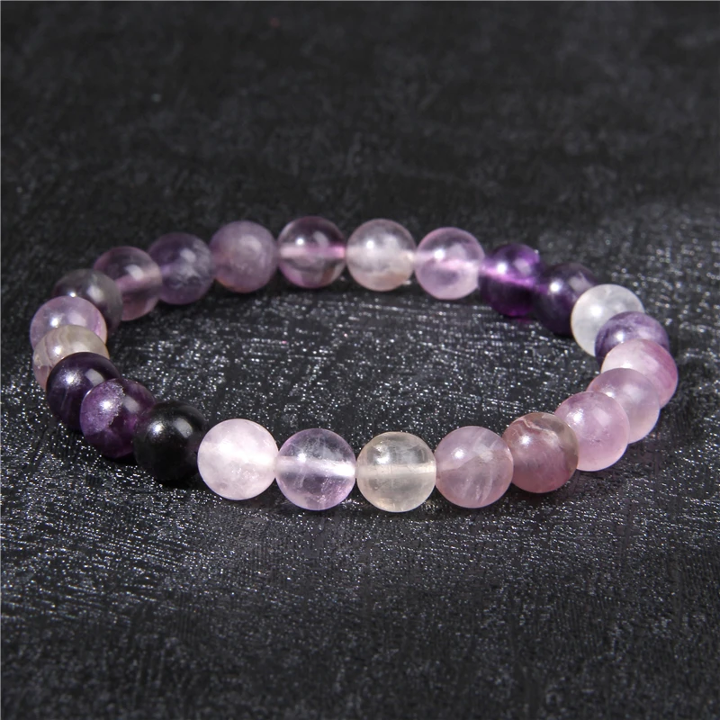 Polished 8mm Natural Fluorite Beads Bracelets For Femme Purple Quartz Lucky Energy Bracelet Women Jewelry Nice Birthday Gift