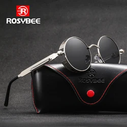 ROSYBEE Brand Name Round Polarized Metal Sunglasses Steampunk Men Women Fashion Glasses Designer Retro Vintage UV400 oculos