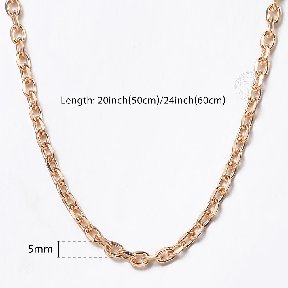 5mm Womens Girls 585 Rose Gold Color Cable Chain Necklaces Fashion Simple Choker Necklace 50/60cm Vintage Jewelry Gifts LCN50