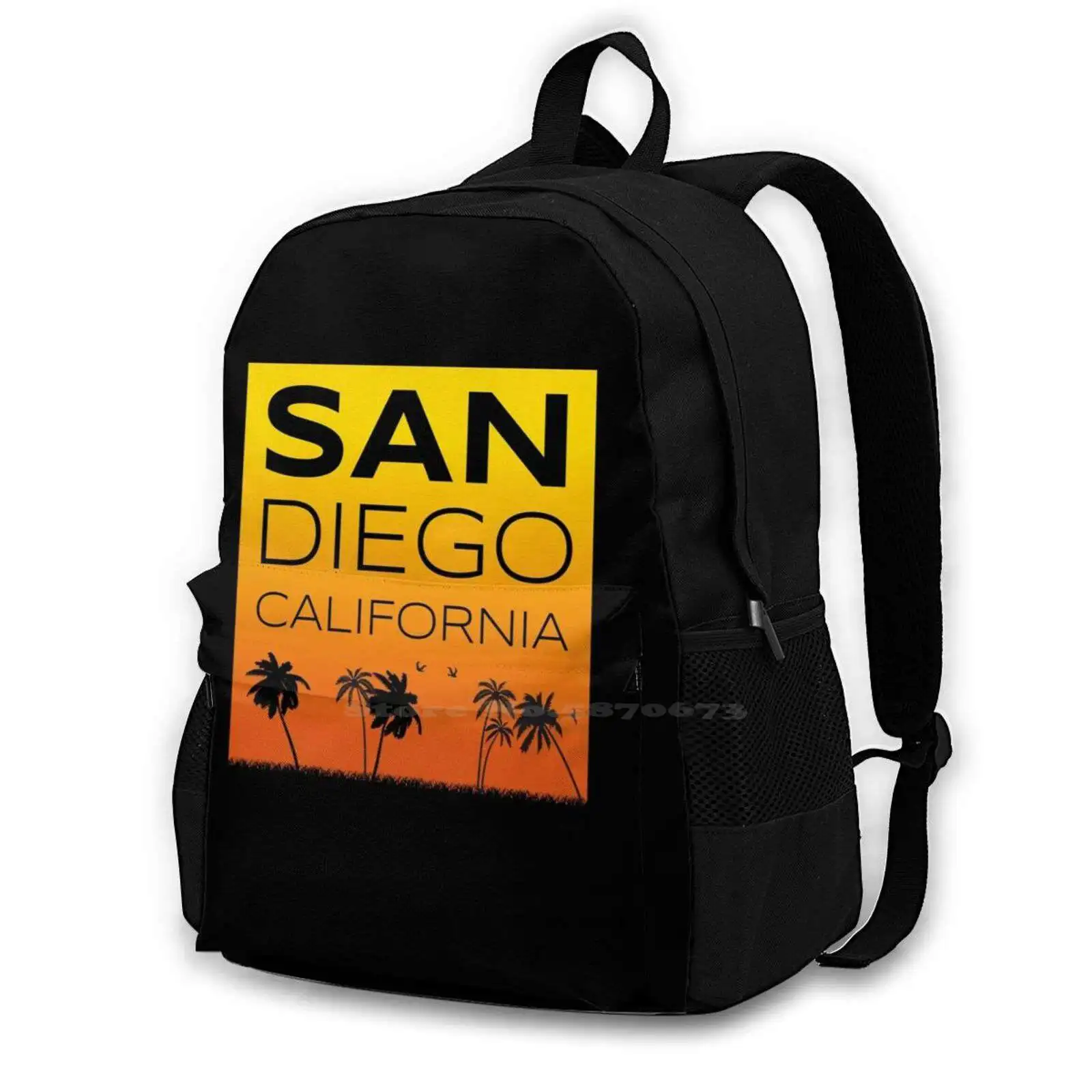 San Diego California New Arrivals Unisex Bags Student Bag Backpack San Diego California City Cities Sunset Orange Black Palm