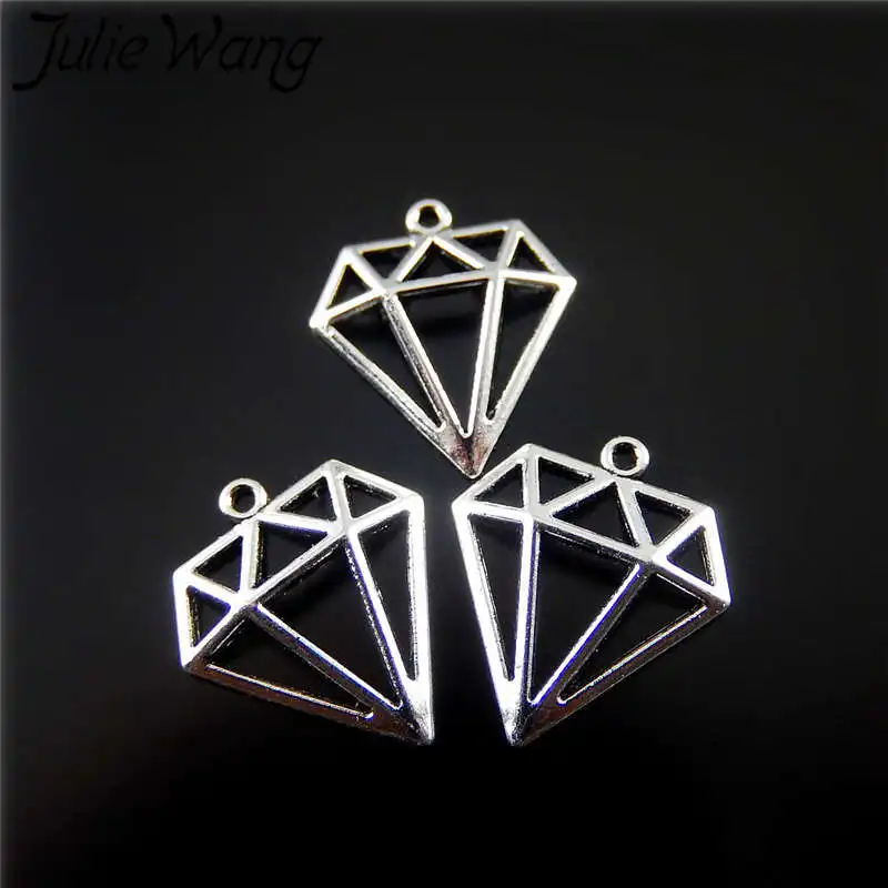 Julie Wang 50PCS Hollow Triangle Charms Antique Silver Color Geometric Pendants Necklace Findings Jewelry Making Accessories