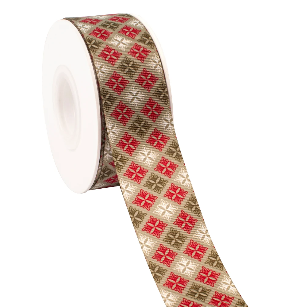 New Designs 50 Yards Merry Christmas 0rnament Printed Grosgrain,satin Ribbon Hair Accessories