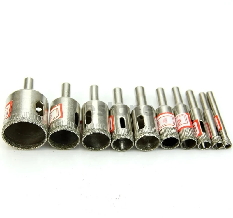 10Pcs Diamond Coated Hole Drill Bit Set Tools For Glass Tiles Marble 4XFD