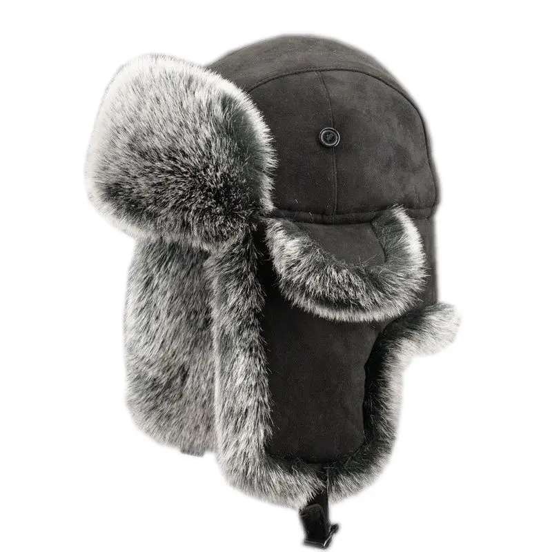 Winter Bomber Hat for Men Faux Fur Russian Hat Ushanka Thick Warm Cap with Ear Flaps