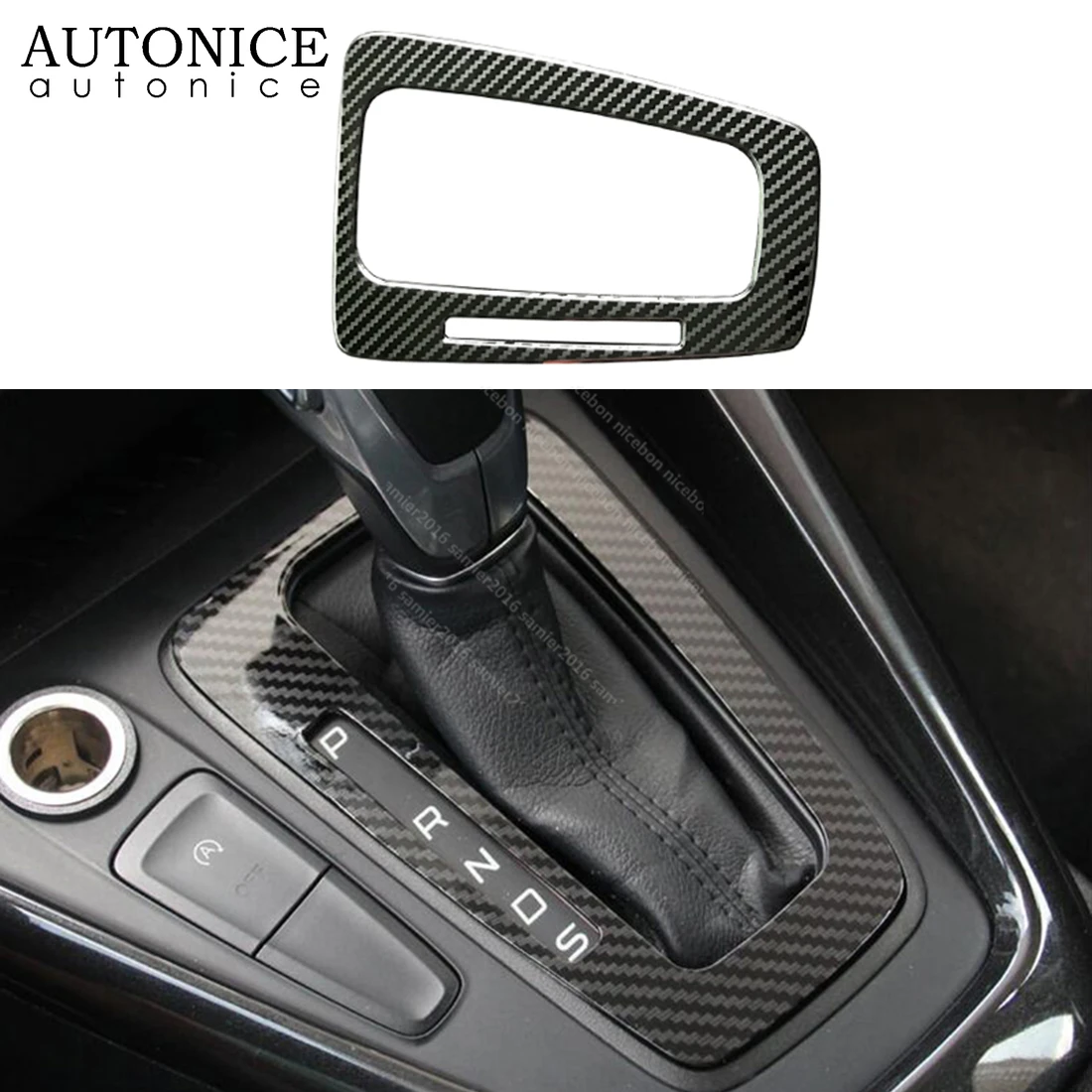 Carbon Fiber Color Steel Gear Shift Panel Cover Fit for Ford Focus AT MK3 2015-2018 LHD LEFT HAND SIDE