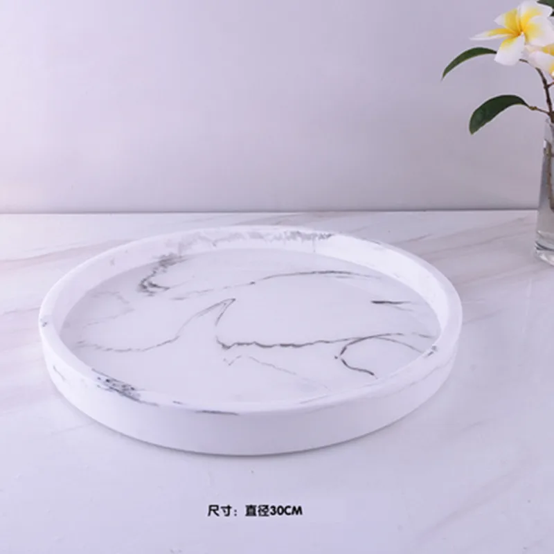 Round Storage Tray Imitation Marble Resin Bathroom Tray Jewelry Storage Plate Kithen Dish Bathroom Accessories Living Room Decor