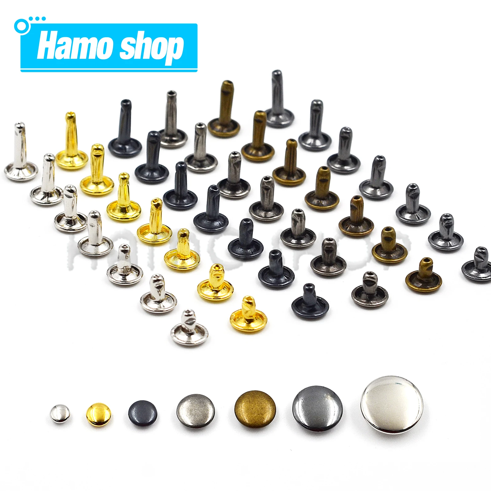 100Sets 5-15mm Metal Double Cap Rivets Stud Round Nail Rivet For Leathercraft Accessories Repair Shoes Bag Belt Clothing Garment