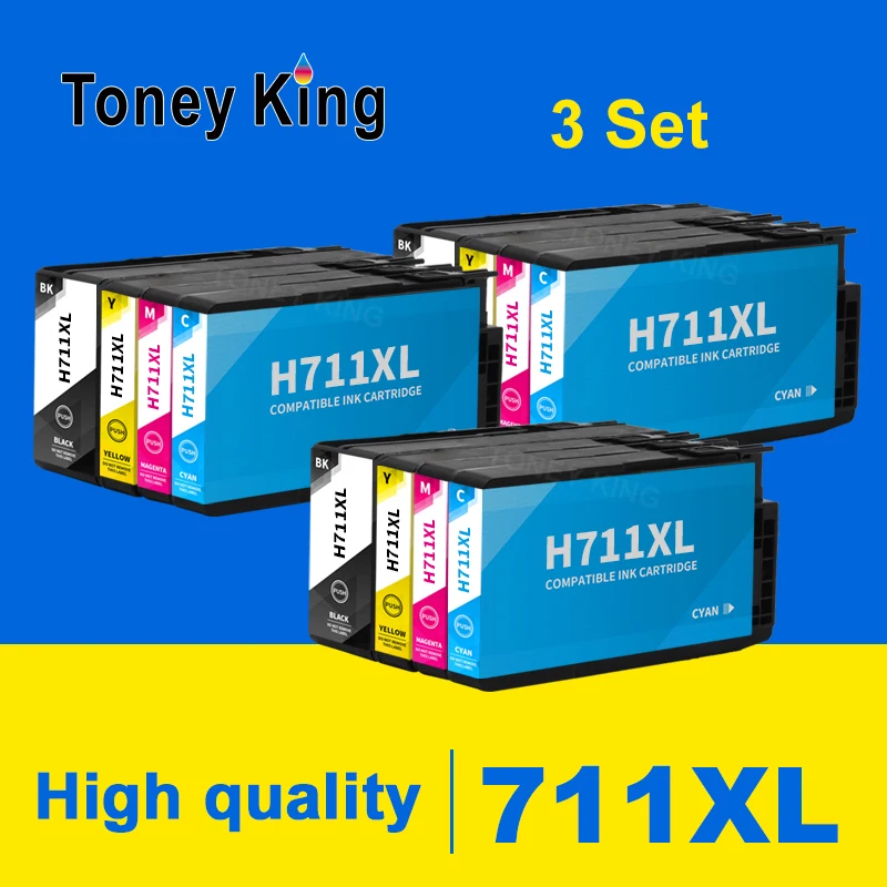 Toney King For HP 711XL 711 XL Replacement Ink Cartridge Compatible For HP711 DesignJet T120 T520 Printer CZ133A CZ130Z CZ13A